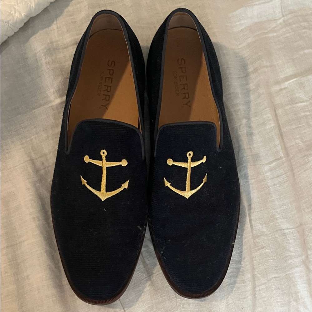 Sperry Men's Dark Blue Loafers with Gold Anchor